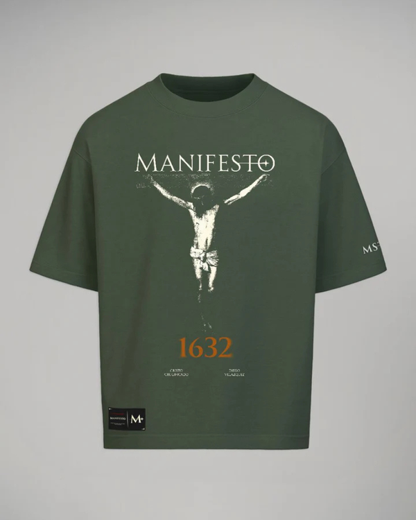 Camiseta Oversize Cristo Crucificado Verde Pino